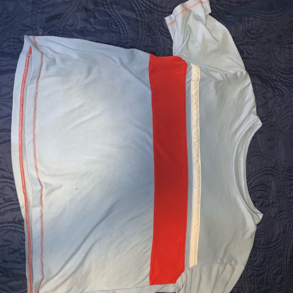 blue basic tee no stains or rips worn once washed